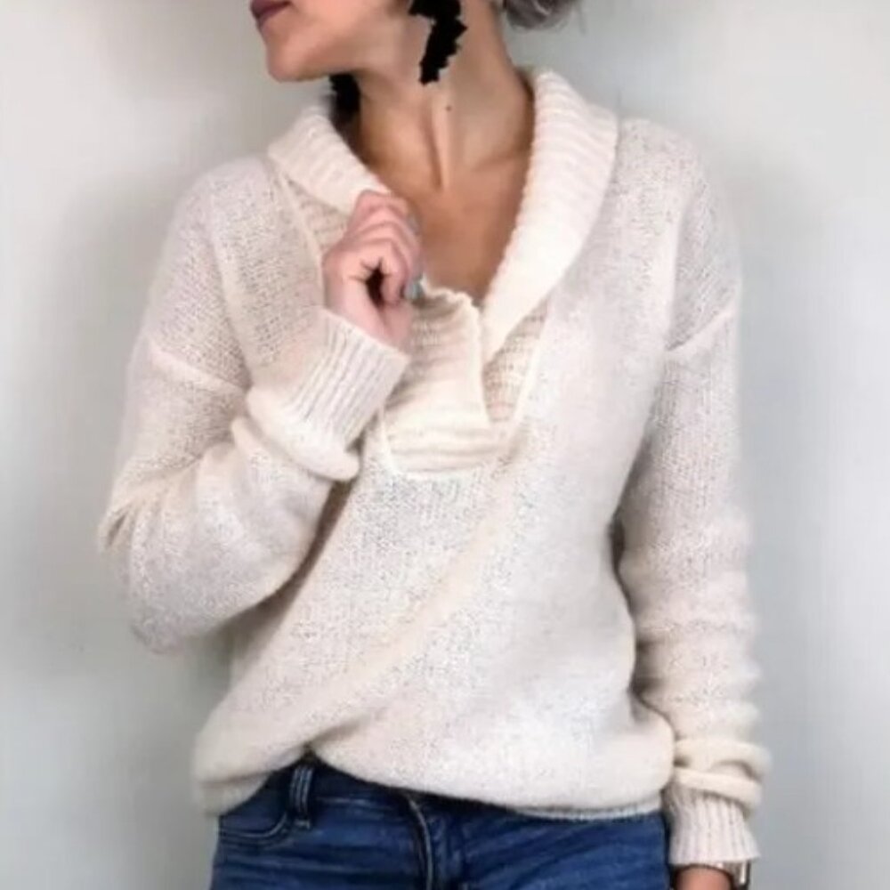 J Crew Palest Peach/cream Mohair Blend Shawl-collar Sweater XS